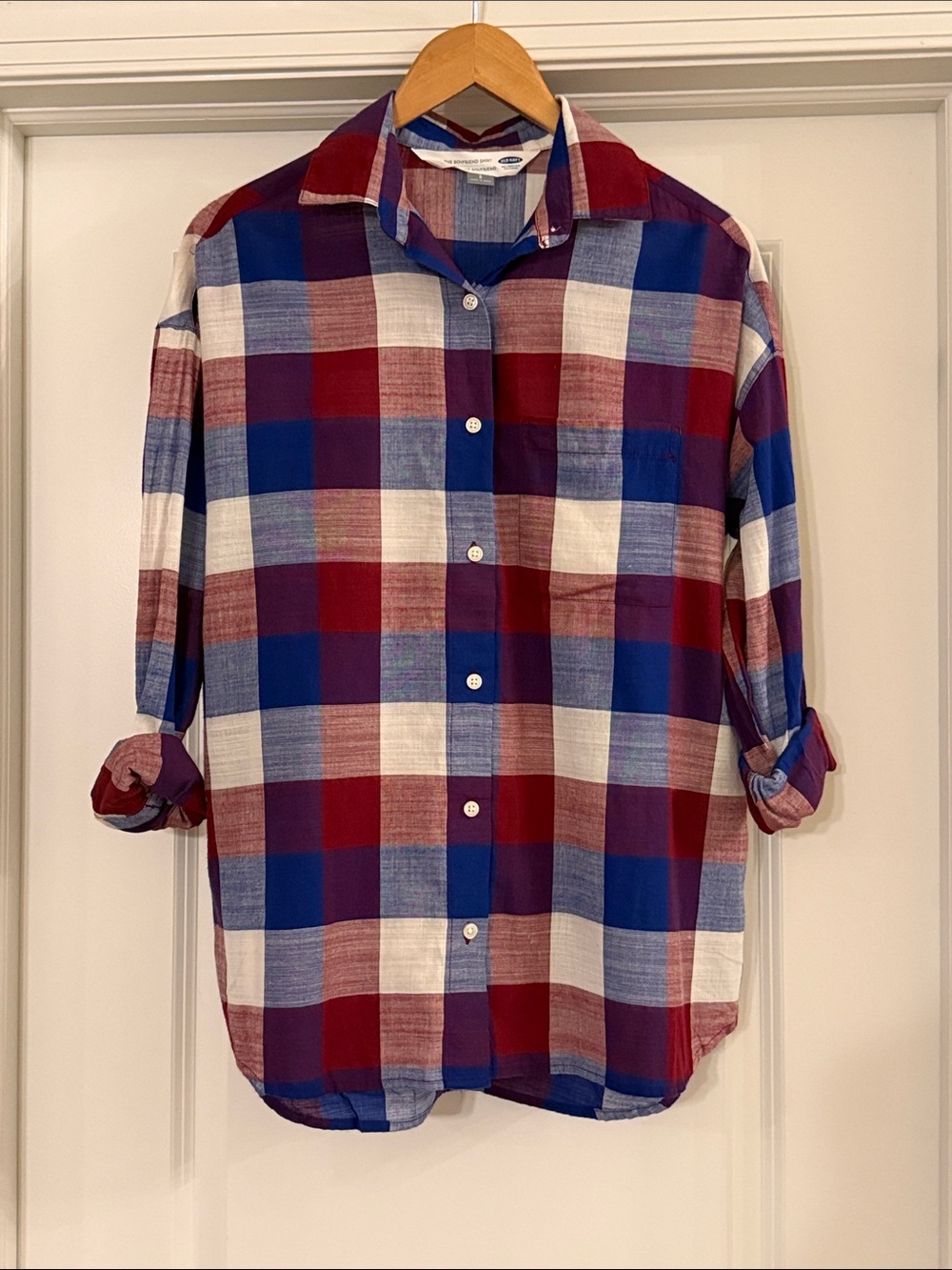 Old Navy Women’s Red Blue Plaid The Boyfriend Shirt - S NWOT